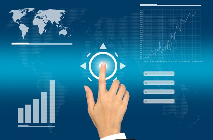 A dynamic and modern workspace showcasing the integration of advanced technology for enhanced operational efficiency, illustrating examples of company objectives.